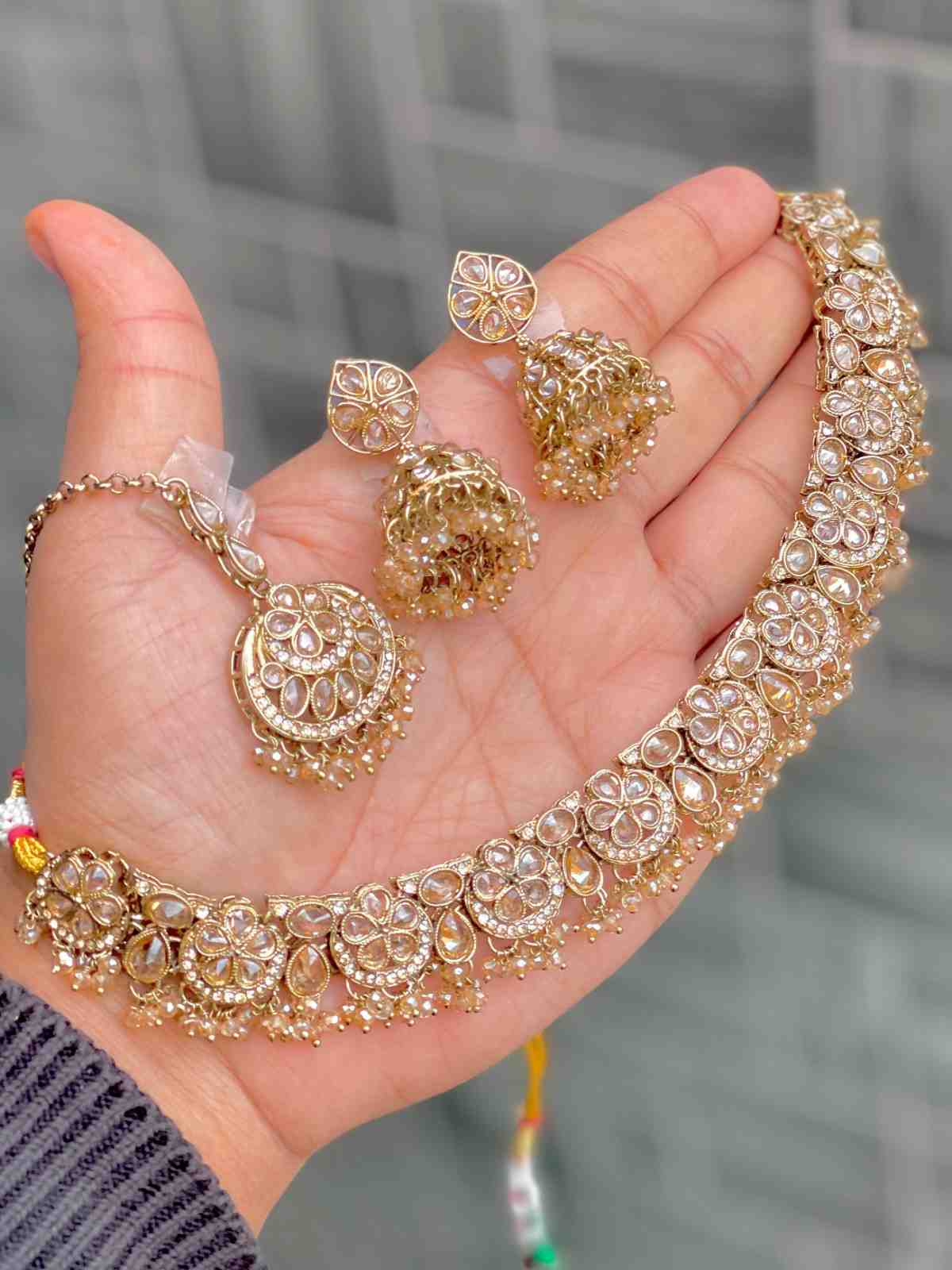 Beautiful Premium Quality Reverse Ad Stone Work Pakistani  Chokker With Beautiful Jhumkie And Tika