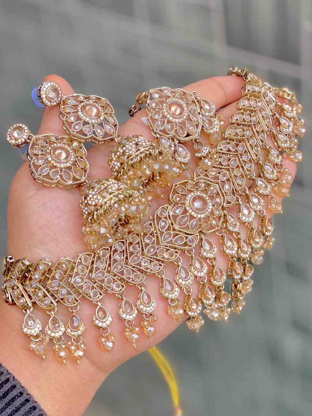 Beautiful Premium Quality Reverse Ad Stone Work Pakistani  Chokker With Beautiful Jhumkie And Tika