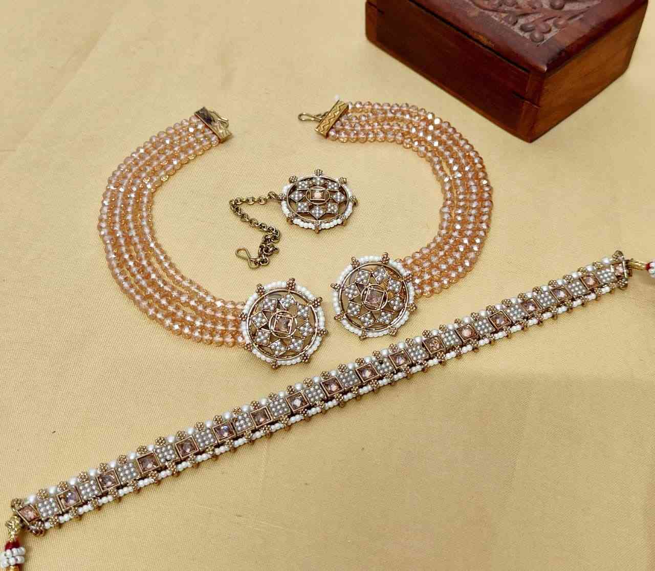 Beautiful Premium Quality Reverse Ad Stone Work Pakistani  Chokker With Beautiful Shara With Studs A
