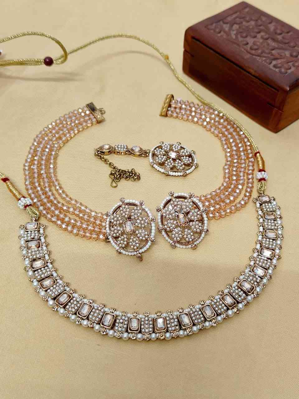Beautiful Premium Quality Reverse Ad Stone Work Pakistani  Chokker With Beautiful Shara With Studs A