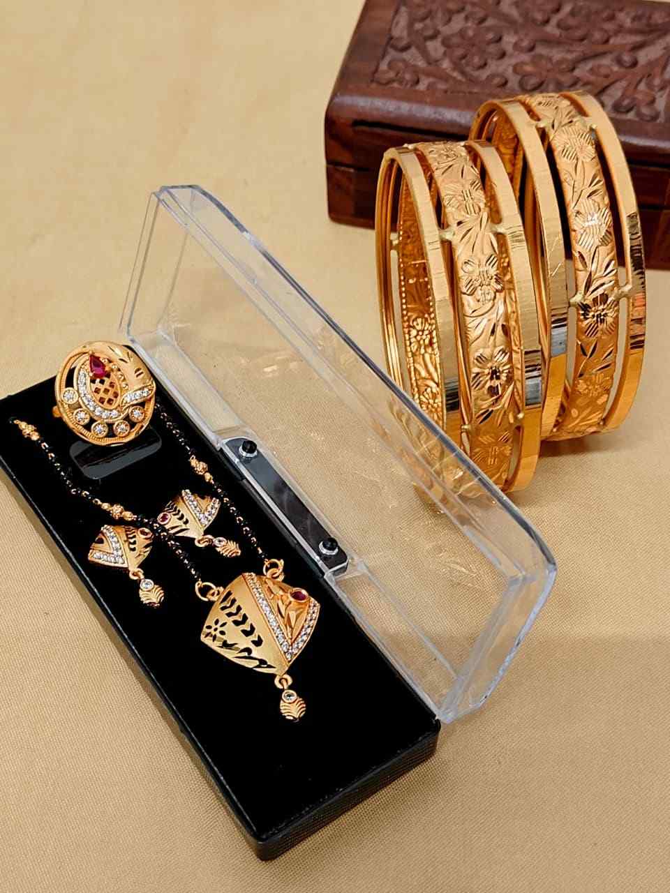 Beautiful Premium Quality Gold Plated Mangalautra Tops With Chain And Gold Plate Ring And Bangle Com