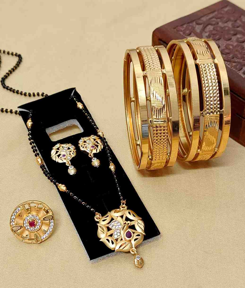 Beautiful Premium Quality Gold Plated Mangalautra Tops With Chain And Gold Plate Ring And Bangle Com