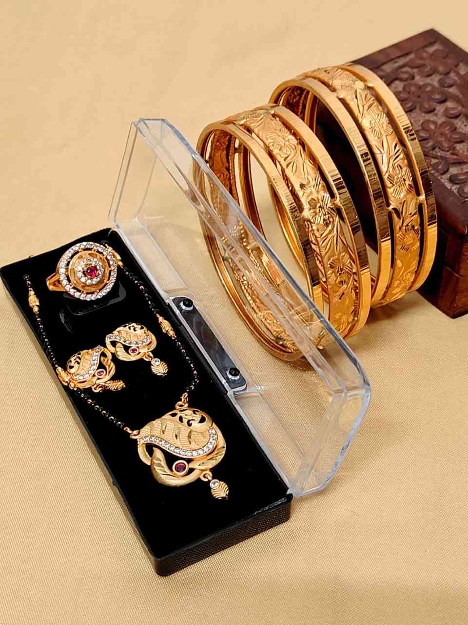 Beautiful Premium Quality Gold Plated Mangalautra Tops With Chain And Gold Plate Ring And Bangle Com
