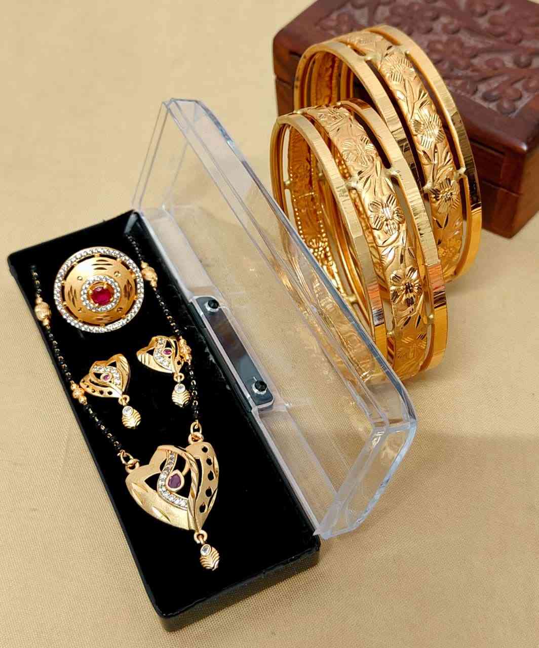 Beautiful Premium Quality Gold Plated Mangalautra Tops With Chain And Gold Plate Ring And Bangle Com