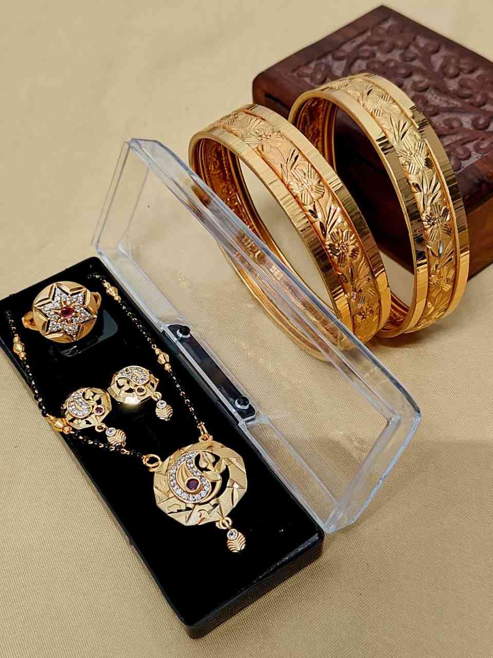Beautiful Premium Quality Gold Plated Mangalautra Tops With Chain And Gold Plate Ring And Bangle Com