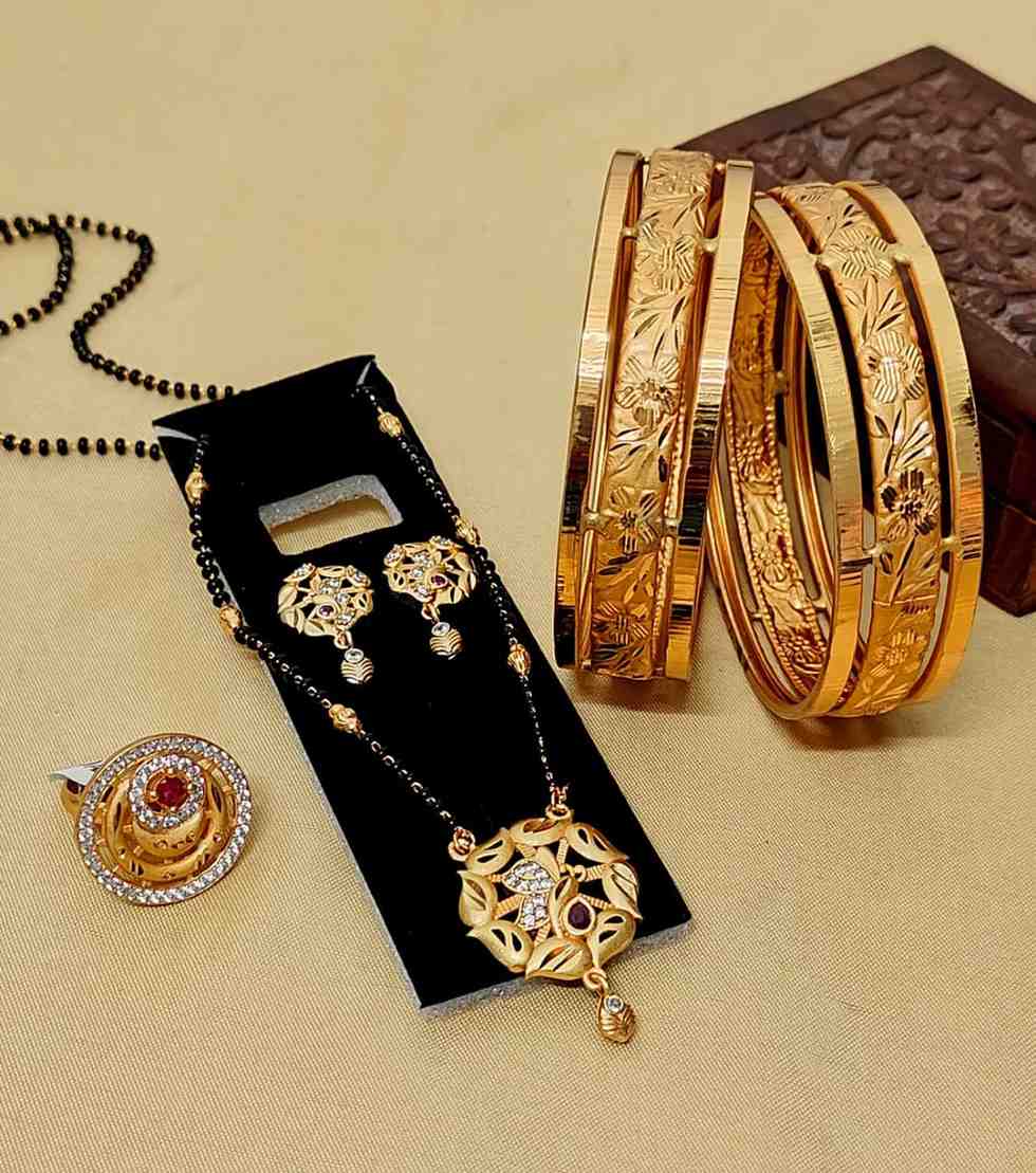 Beautiful Premium Quality Gold Plated Mangalautra Tops With Chain And Gold Plate Ring And Bangle Com