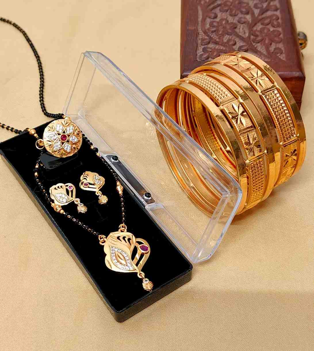 Beautiful Premium Quality Gold Plated Mangalautra Tops With Chain And Gold Plate Ring And Bangle Com