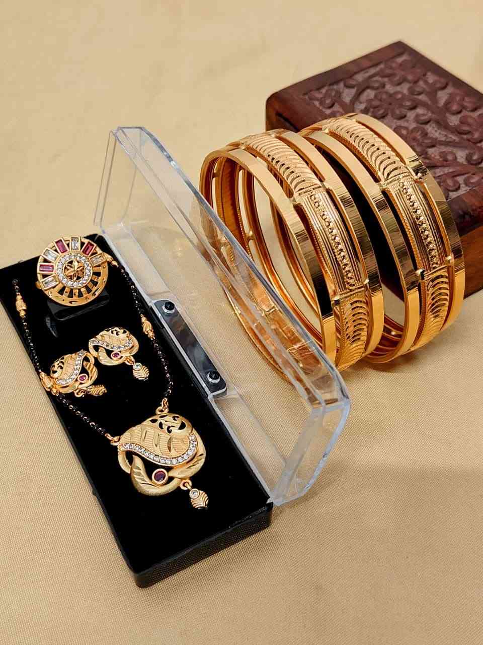 Beautiful Premium Quality Gold Plated Mangalautra Tops With Chain And Gold Plate Ring And Bangle Com