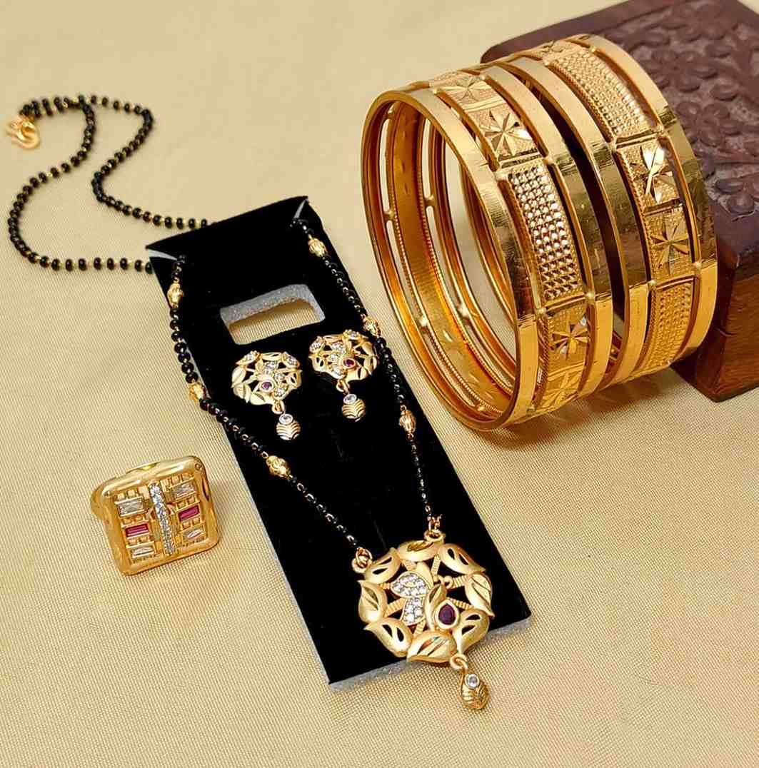 Beautiful Premium Quality Gold Plated Mangalautra Tops With Chain And Gold Plate Ring And Bangle Com