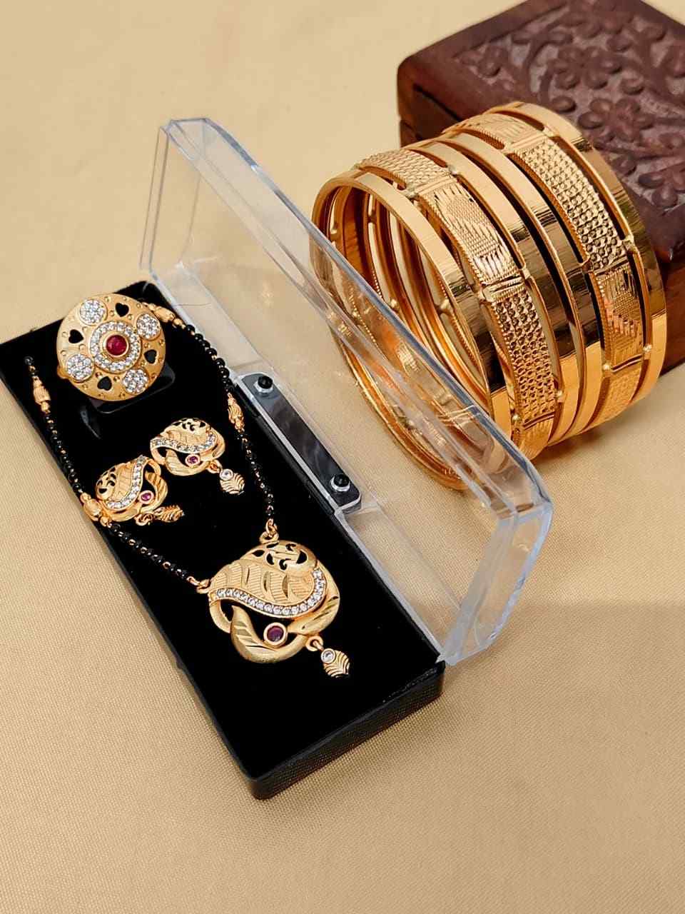 Beautiful Premium Quality Gold Plated Mangalautra Tops With Chain And Gold Plate Ring And Bangle Com