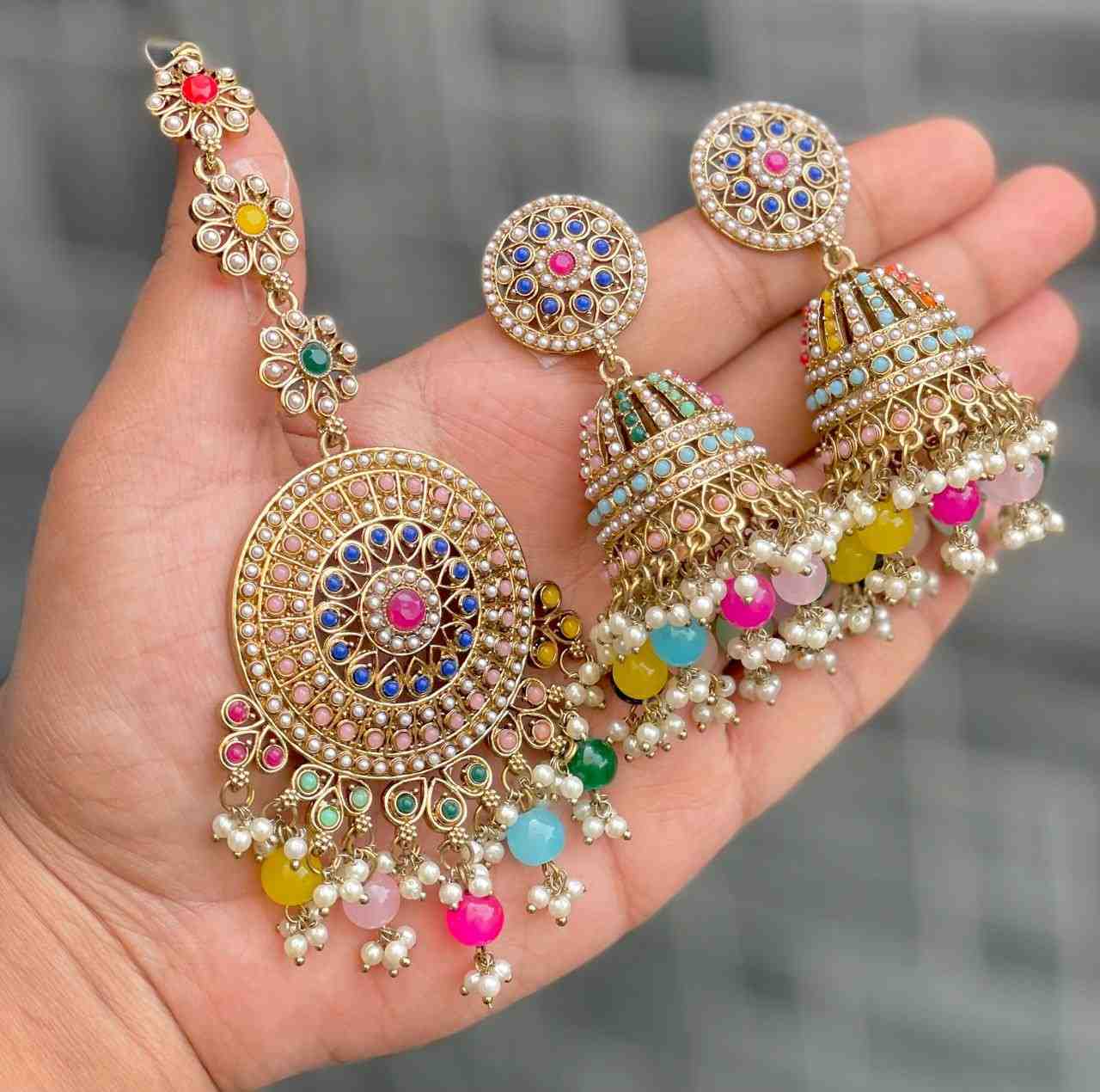 Beautiful Premium Quality Reverse Ad Stone Work Jhumka And Tika...
