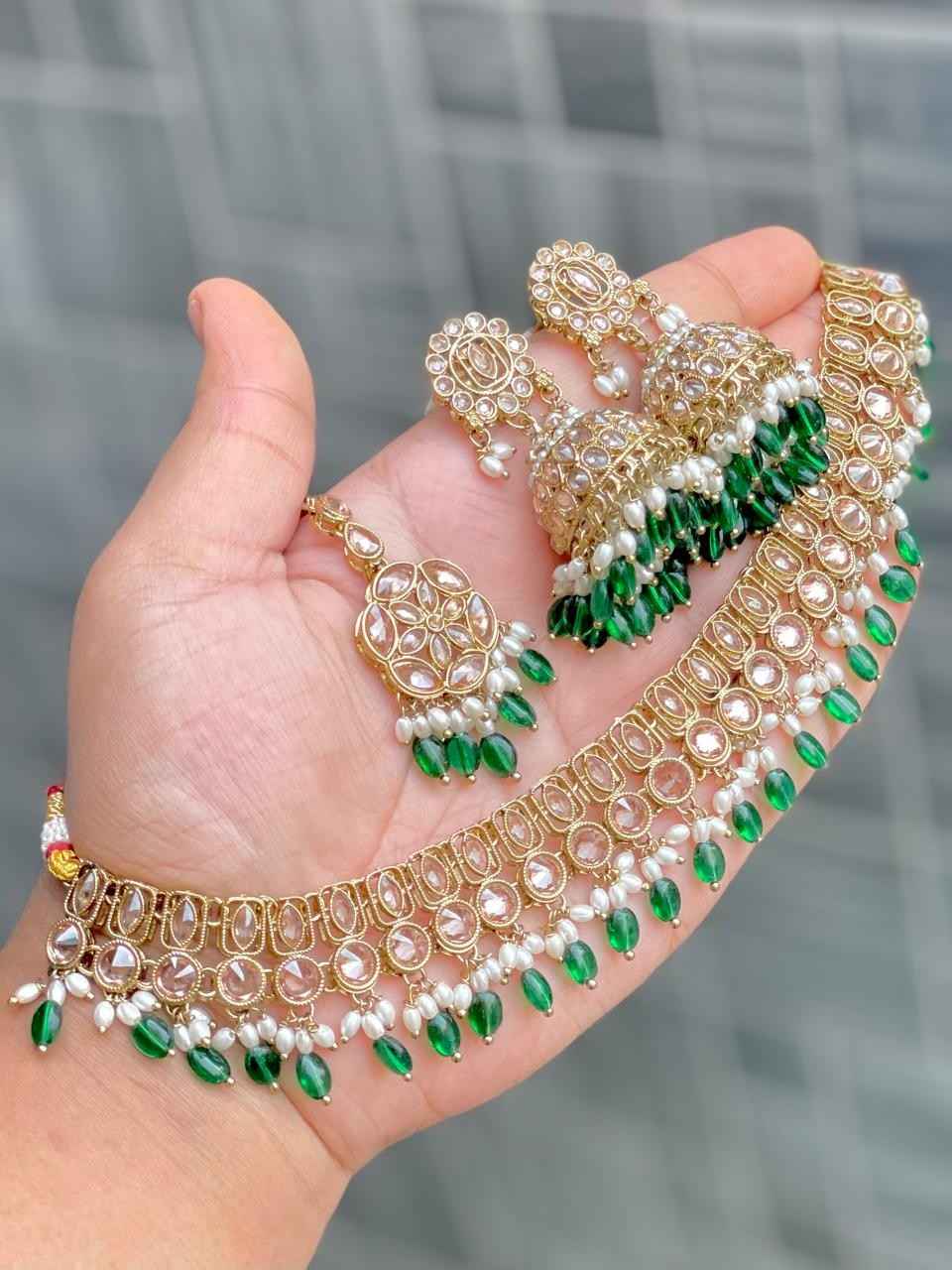 Beautiful Premium Quality Reverse Ad Stone Work Chokker With Beautiful  Jhumkie And Tika....