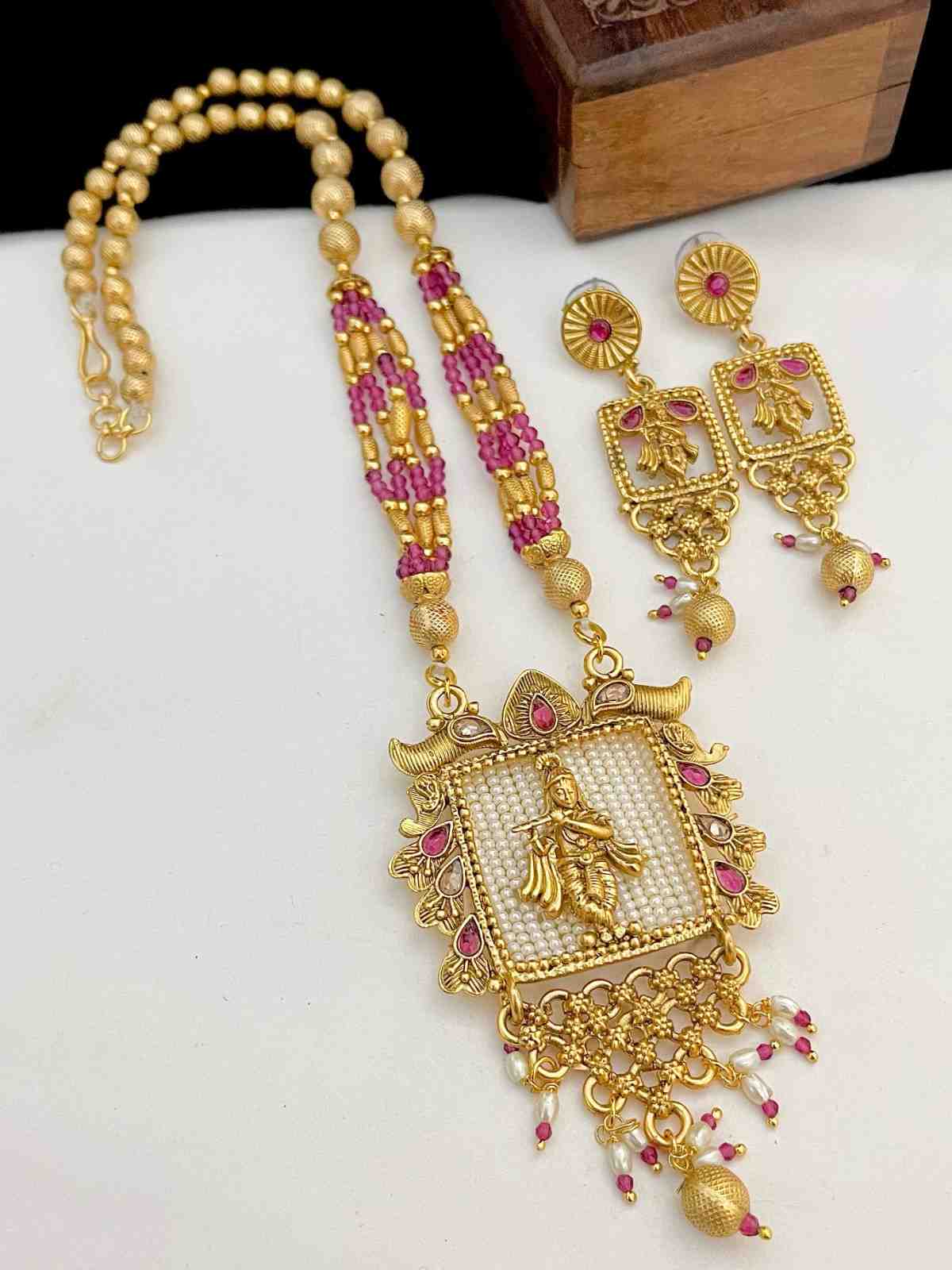 Beautiful Premium Quality Gold Plated Matt Polish Long Necklace With Beautiful Earrings ….
