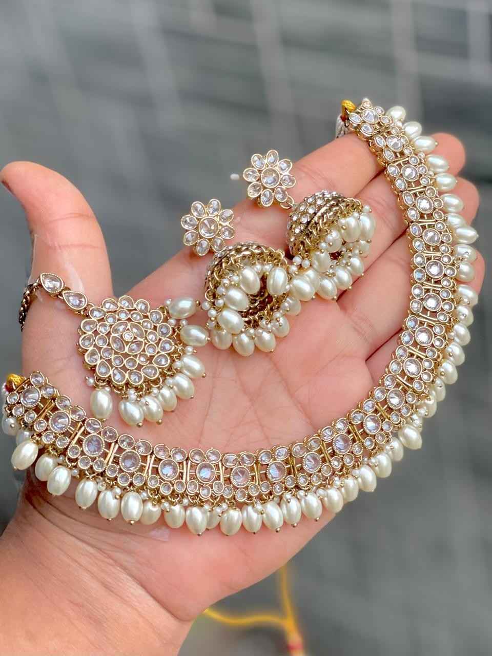 Beautiful Premium Quality Reverse Ad Stone Work Chokker With Beautiful Jhumkie And Tika...