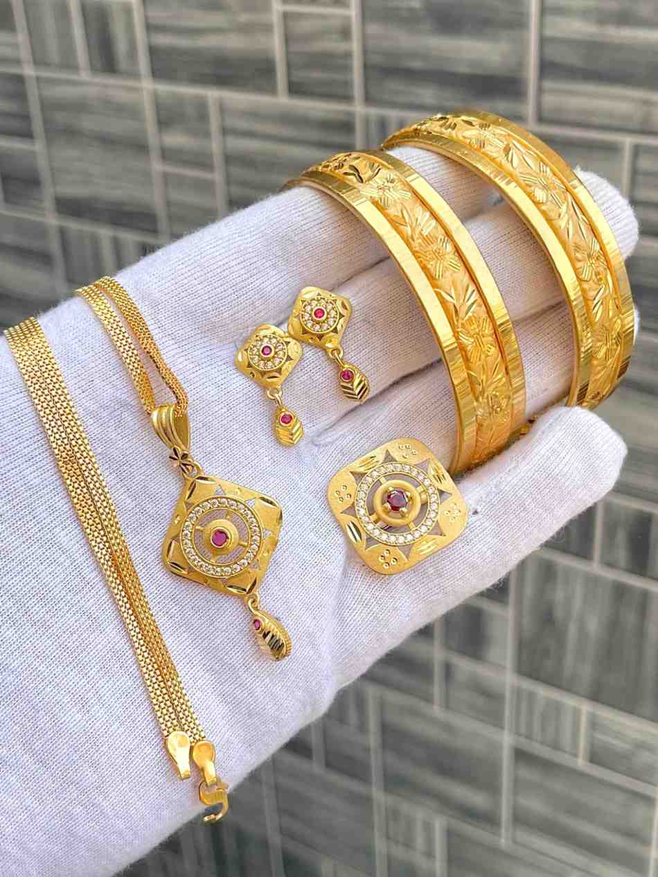Beautiful Premium Quality Gold Plated Pendant With Tops And Adjustable Ring With Bangle Combo.... Si
