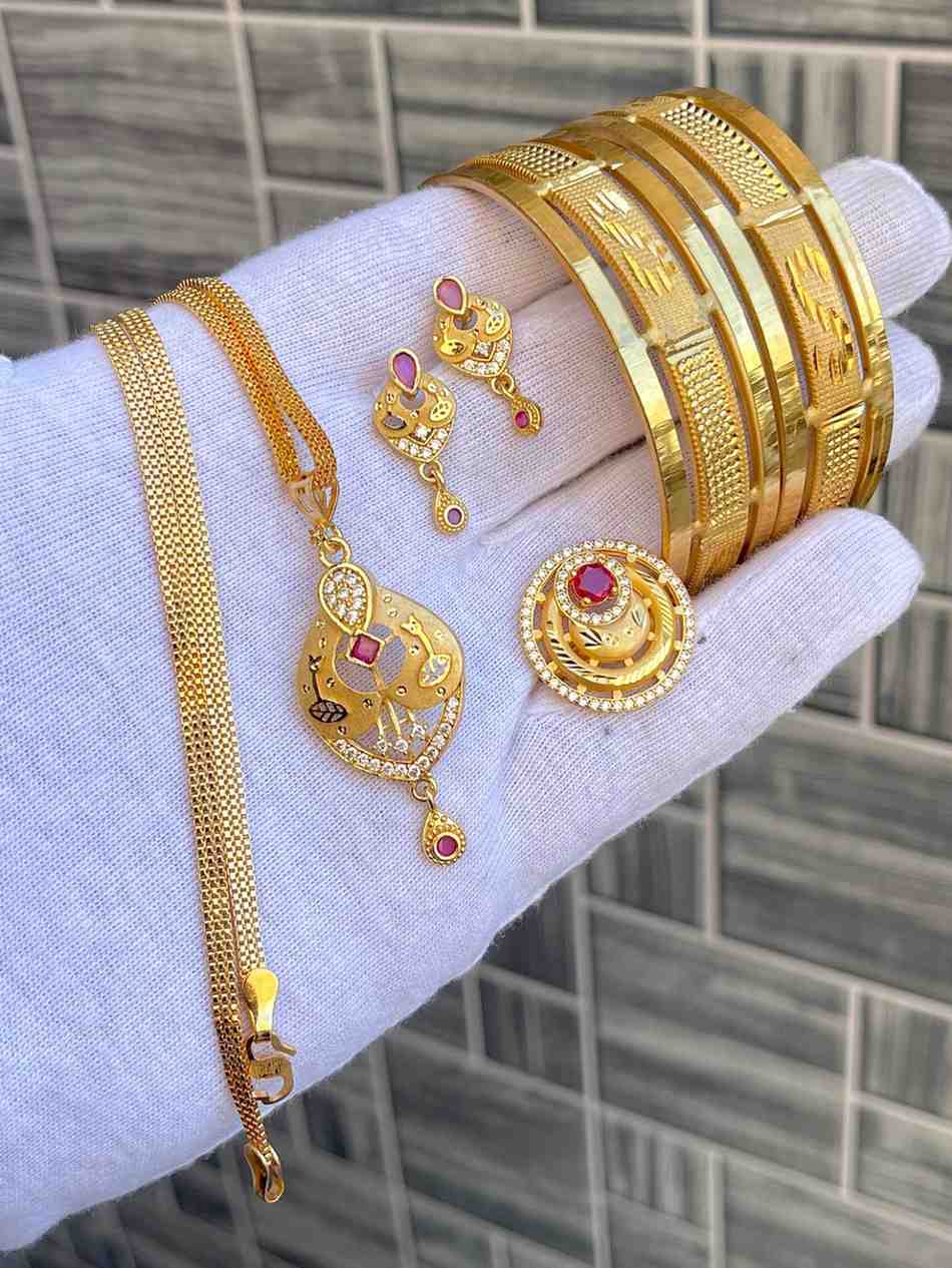 Beautiful Premium Quality Gold Plated Pendant With Tops And Adjustable Ring With Bangle Combo.... Si
