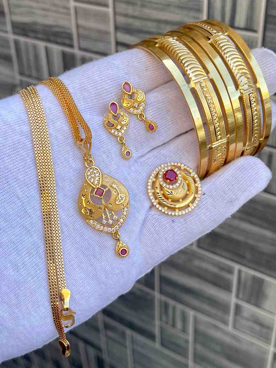 Beautiful Premium Quality Gold Plated Pendant With Tops And Adjustable Ring With Bangle Combo.... Si