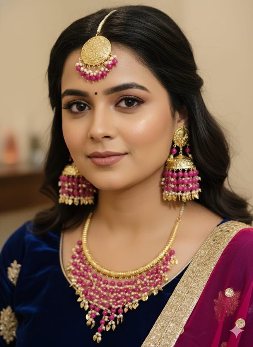 Gold Plated Jdau Hasli Jhumka And Tika Set