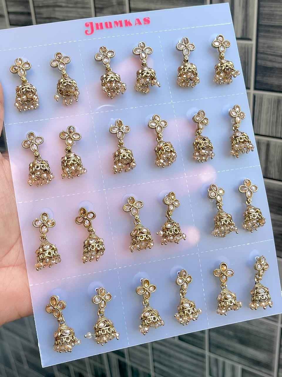 Beautiful Premium Quality Reverse Ad Stone Work 12 Pairs Of Small Jhumki Packing….
