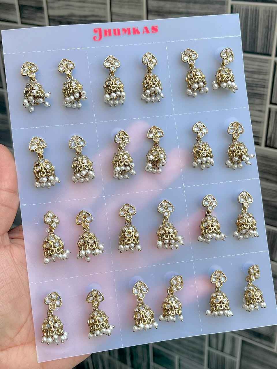 Beautiful Premium Quality Reverse Ad Stone Work 12 Pairs Of Small Jhumki Packing….