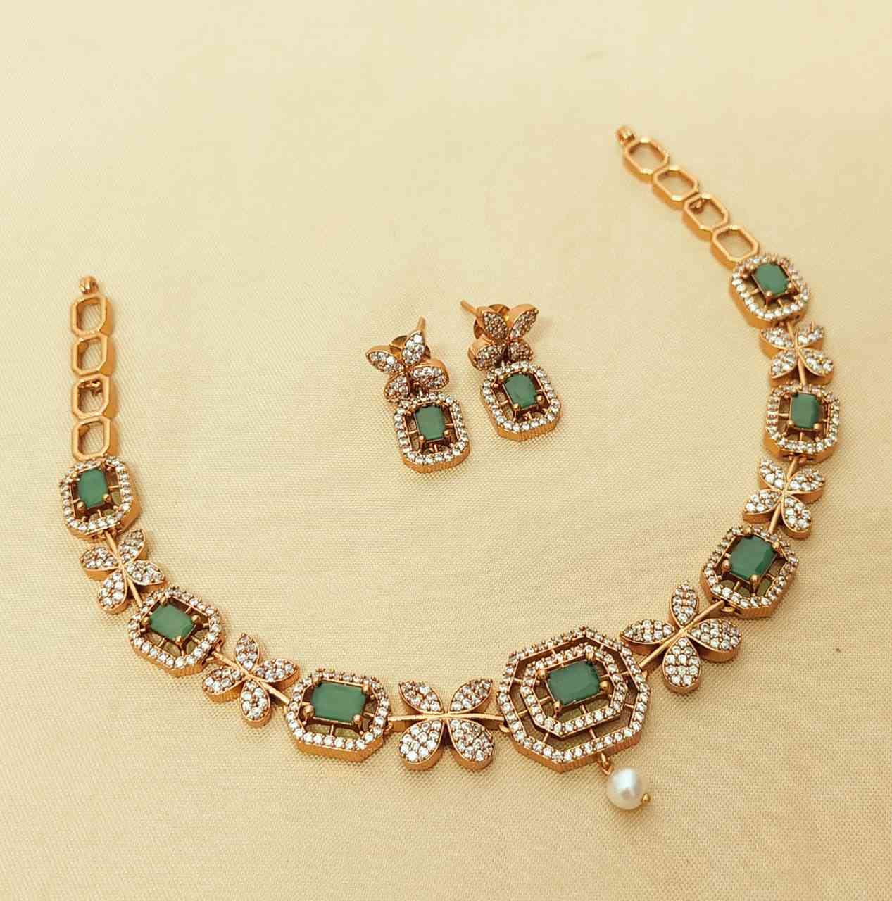 Beautiful Premium Quality American Diamond Stone Work South Trend Necklace  With Beautiful Earring….