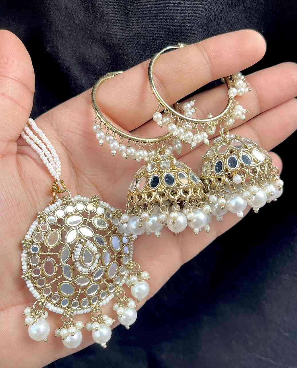 Beautiful Premium Quality Mirror Bali Jhumka With Tika