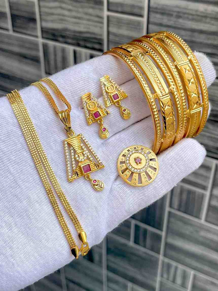 Beautiful Premium Quality Gold Plated Pendant With Tops And Adjustable Ring With Bangle Combo.... Si