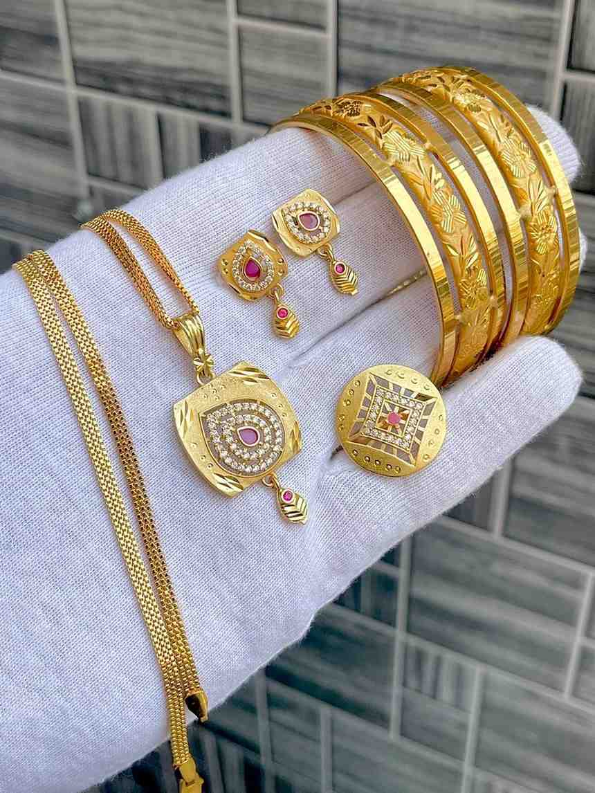 Beautiful Premium Quality Gold Plated Pendant With Tops And Adjustable Ring With Bangle Combo.... Si