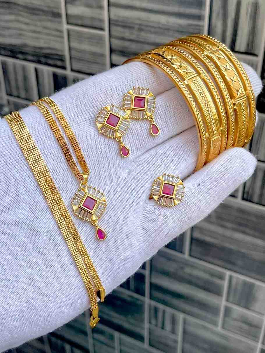 Beautiful Premium Quality Gold Plated Pendant With Tops And Adjustable Ring With Bangle Combo.... Si