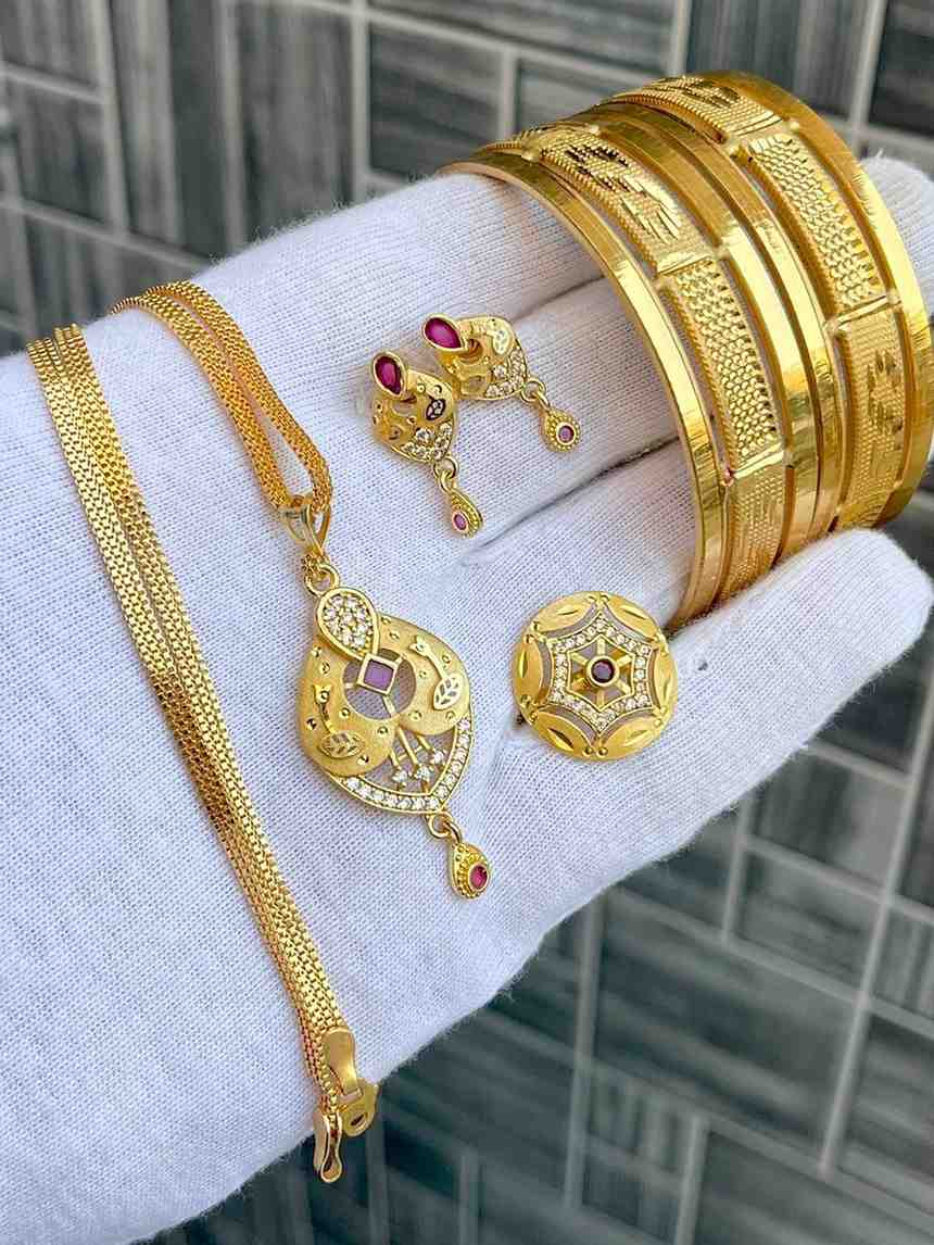 Beautiful Premium Quality Gold Plated Pendant With Tops And Adjustable Ring With Bangle Combo.... Si