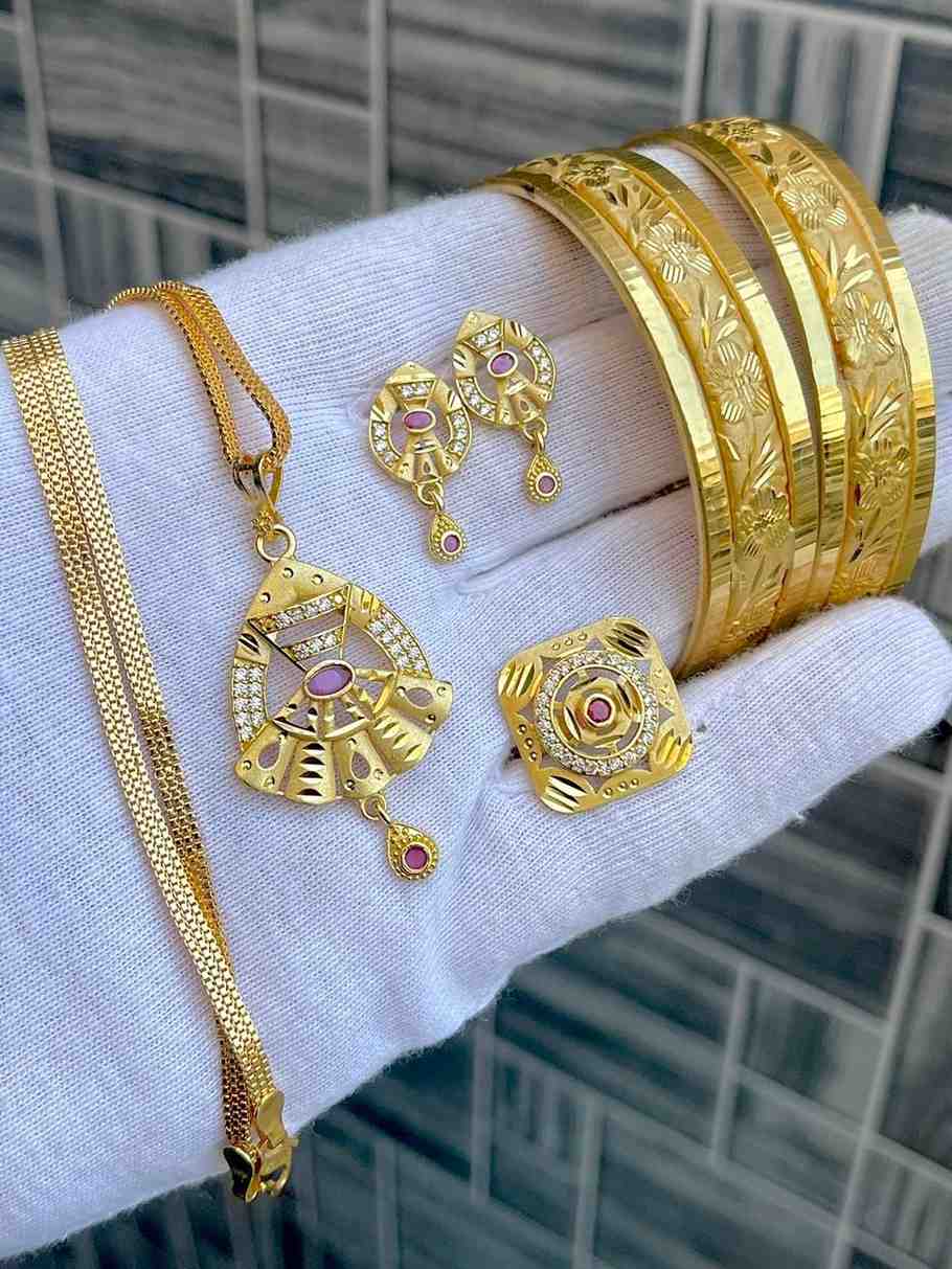 Beautiful Premium Quality Gold Plated Pendant With Tops And Adjustable Ring With Bangle Combo.... Si