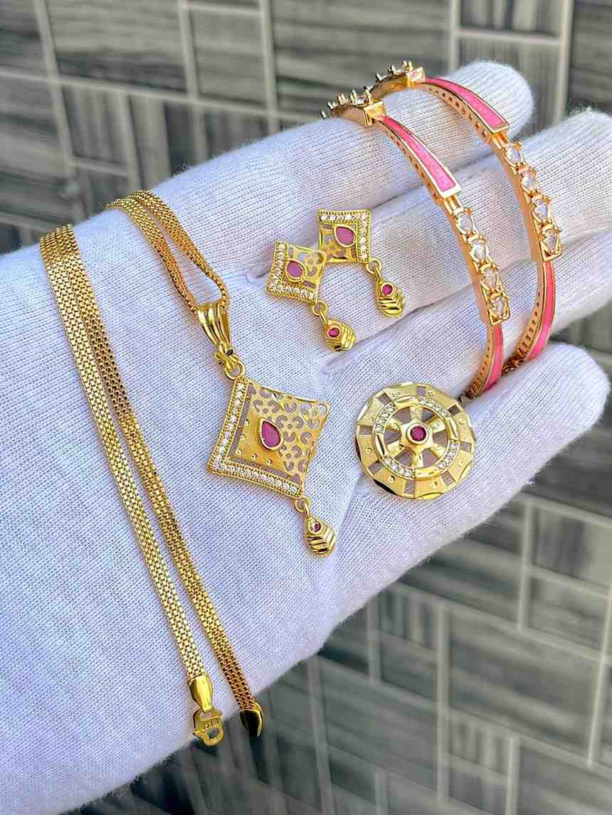 Beautiful Premium Quality Gold Plated Pendant With Tops And Adjustable Ring With Bangle Combo.... Si