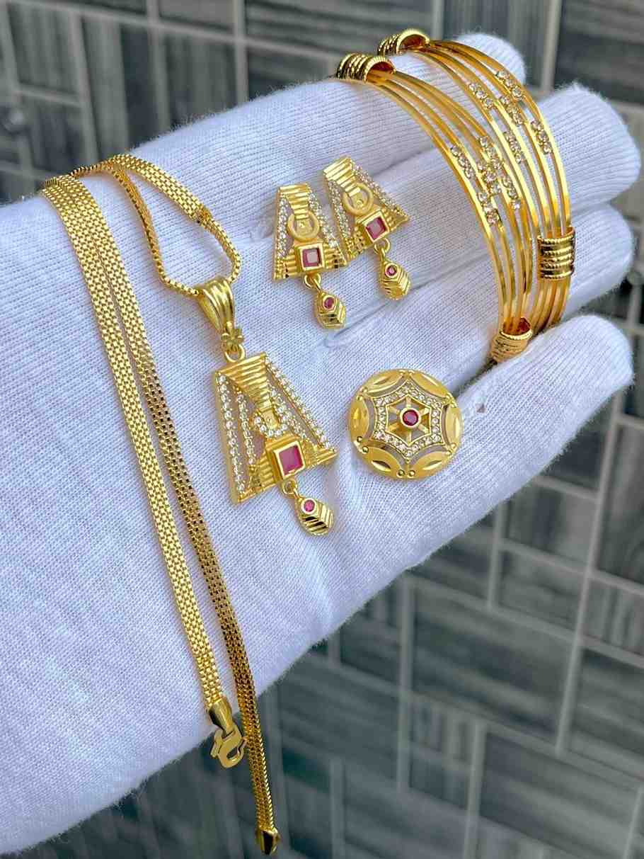 Beautiful Premium Quality Gold Plated Pendant With Tops And Adjustable Ring With Bangle Combo.... Si