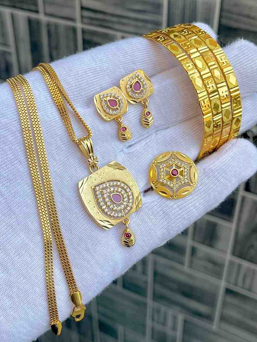 Beautiful Premium Quality Gold Plated Pendant With Tops And Adjustable Ring With Bangle Combo.... Si