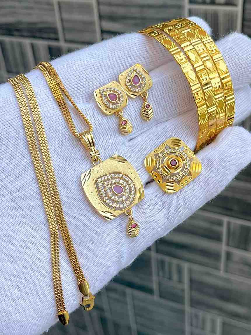 Beautiful Premium Quality Gold Plated Pendant With Tops And Adjustable Ring With Bangle Combo.... Si
