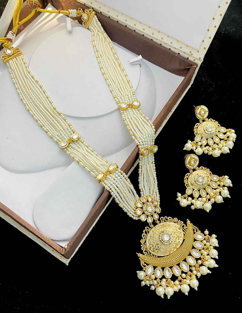 Beautiful Premium Quality Gold Plated Pachi Kundan Long Necklace With Earring ma…