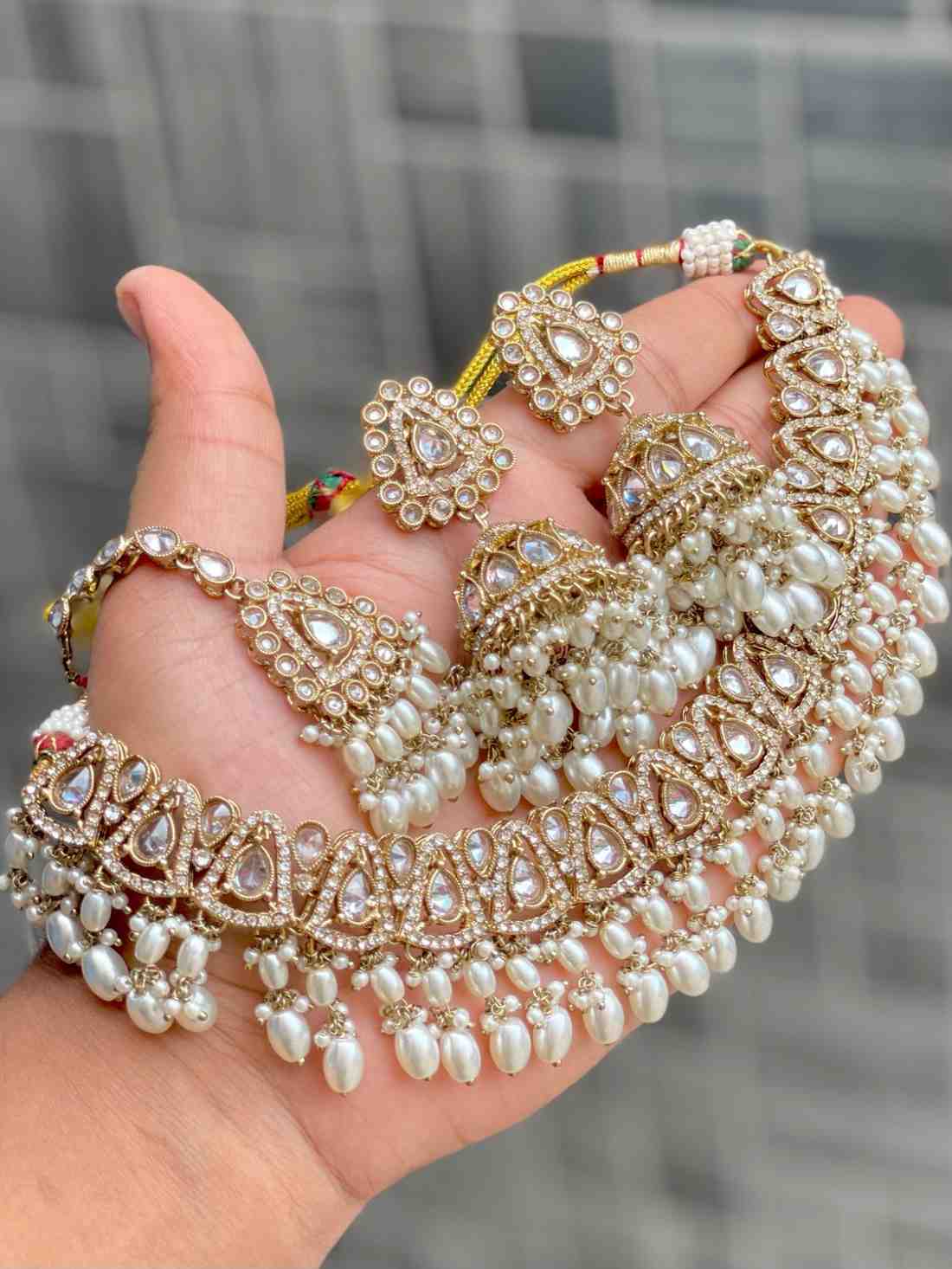 Beautiful Premium Quality  Reverse Ad Stone Pakistani Work  Chokker With Beautiful Jhumka And Tika..