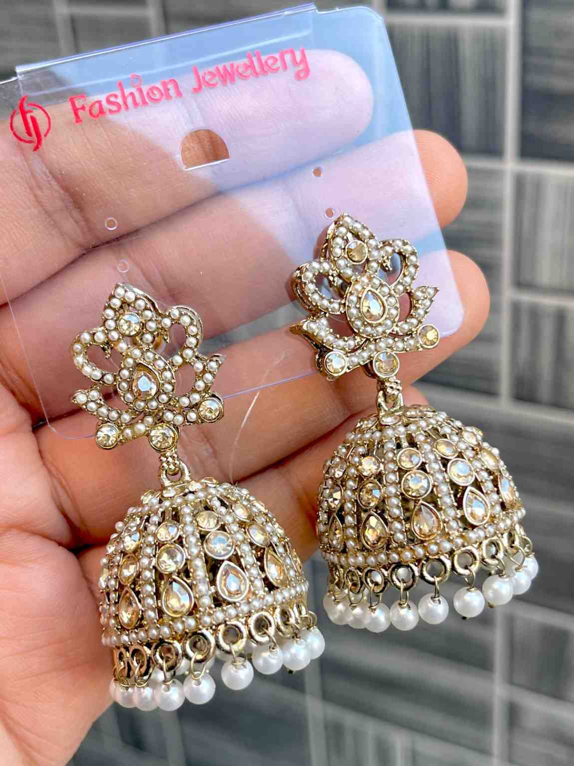Beautiful Premium Quality  Reverse Ad Stone Work Pakistani Work Jhumkie….