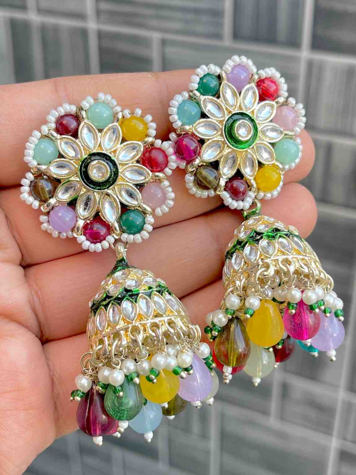 Beautiful Premium Quality  Kundan Pearl Jhumka….