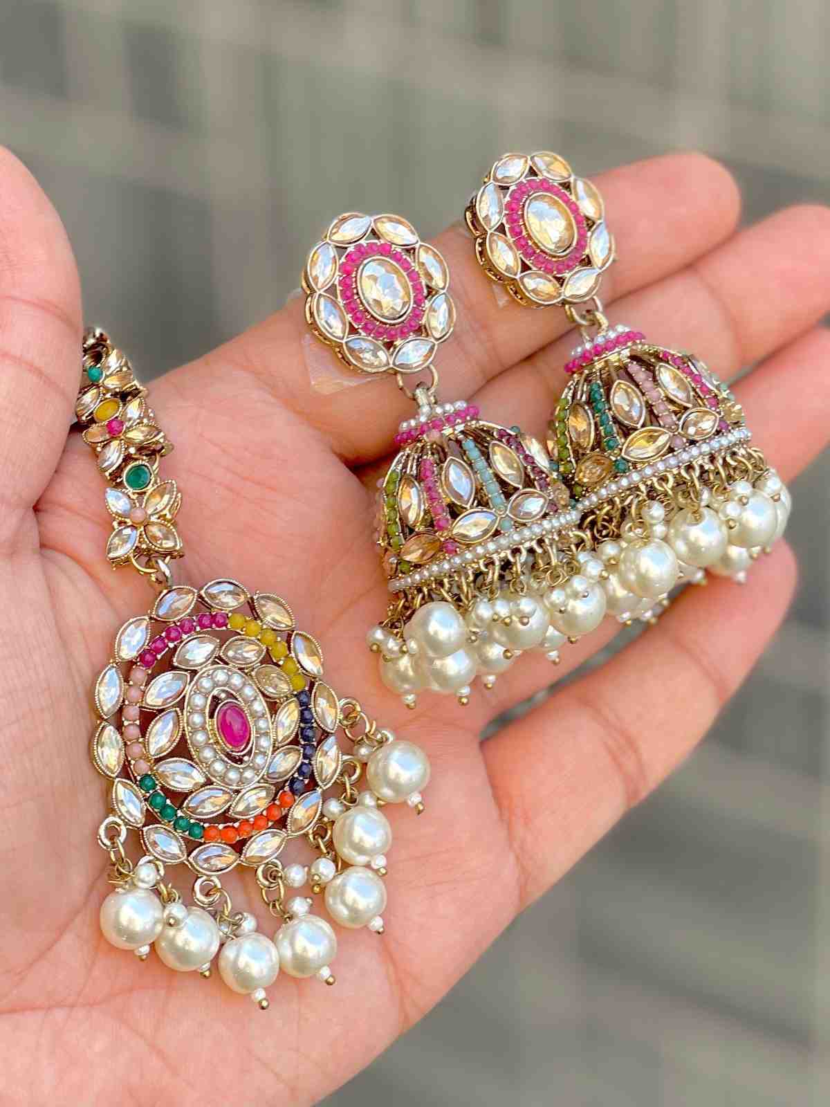 Beautiful Premium Quality Reverse Ad Pakistani Work Jhumka With Big Size Tika….