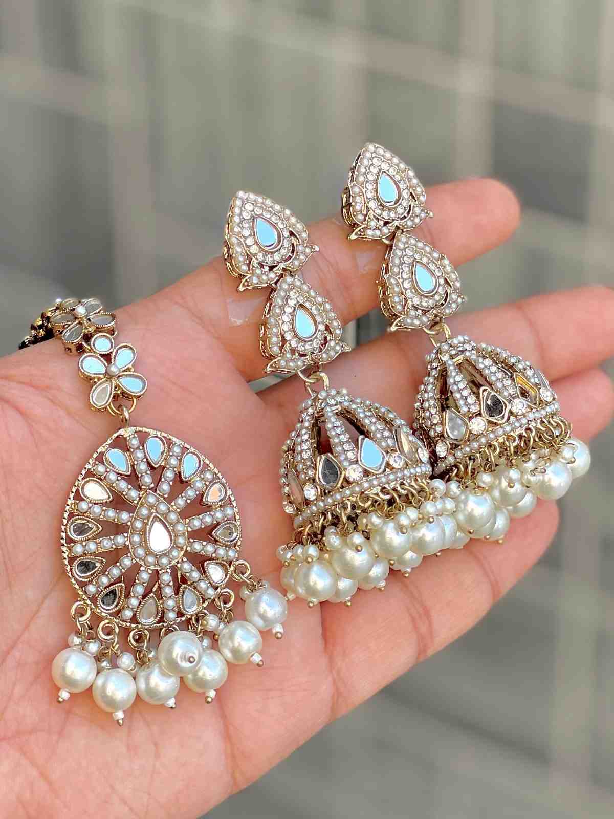 Beautiful Premium Quality Reverse Ad Pakistani Work Jhumka With Big Size Tika….