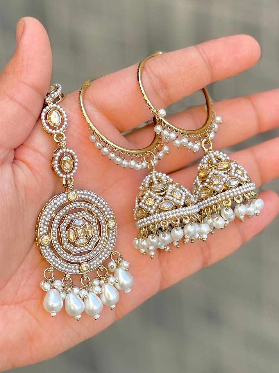 Beautiful Premium Quality Reverse Ad Pakistani Work Bali Jhumka With Big Size Tika….