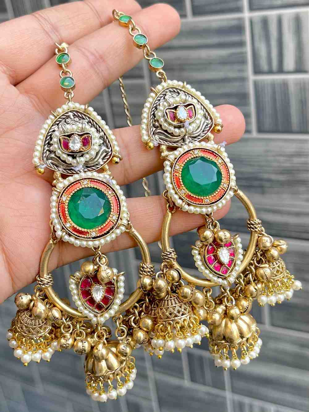 Beautiful Premium Quality Kashmiri Kan Chain Hanging Original Pachi Work...