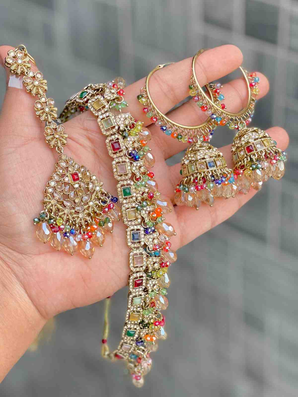 Beautiful Premium Quality Pakistani Work Necklace With Beautiful Bali Jhumka and tika