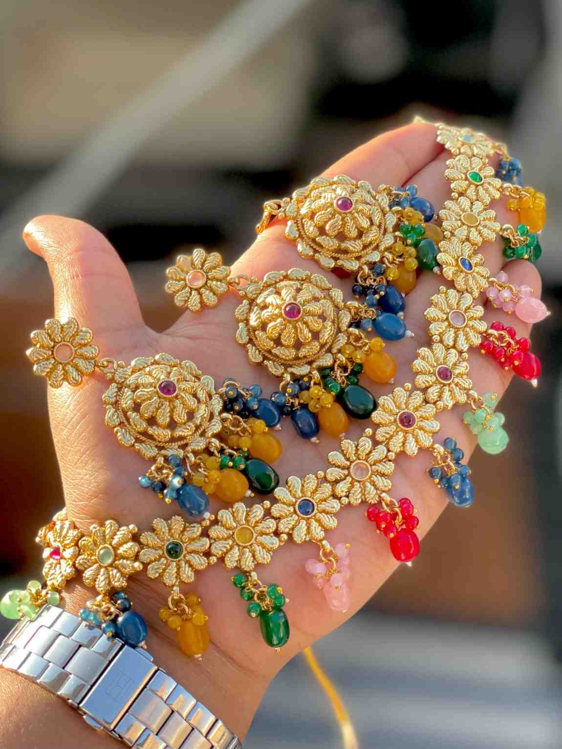 Beautiful Premium Quality Gold Plated  Matt Necklace With Beautiful Earrings And Tika….