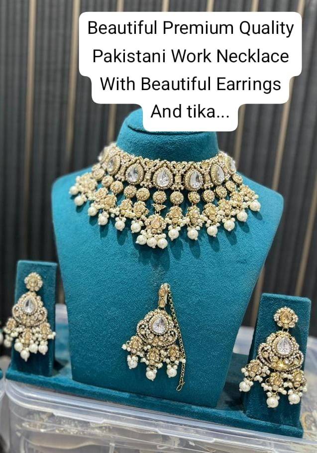Beautiful Premium Quality Pakistani Work Necklace With Beautiful Earrings And tika...