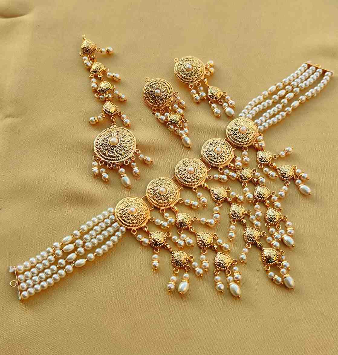 Beautiful Premium Quality Gold Plated  Matt Water Drop Necklace With Beautiful Jhumkie And Tika….