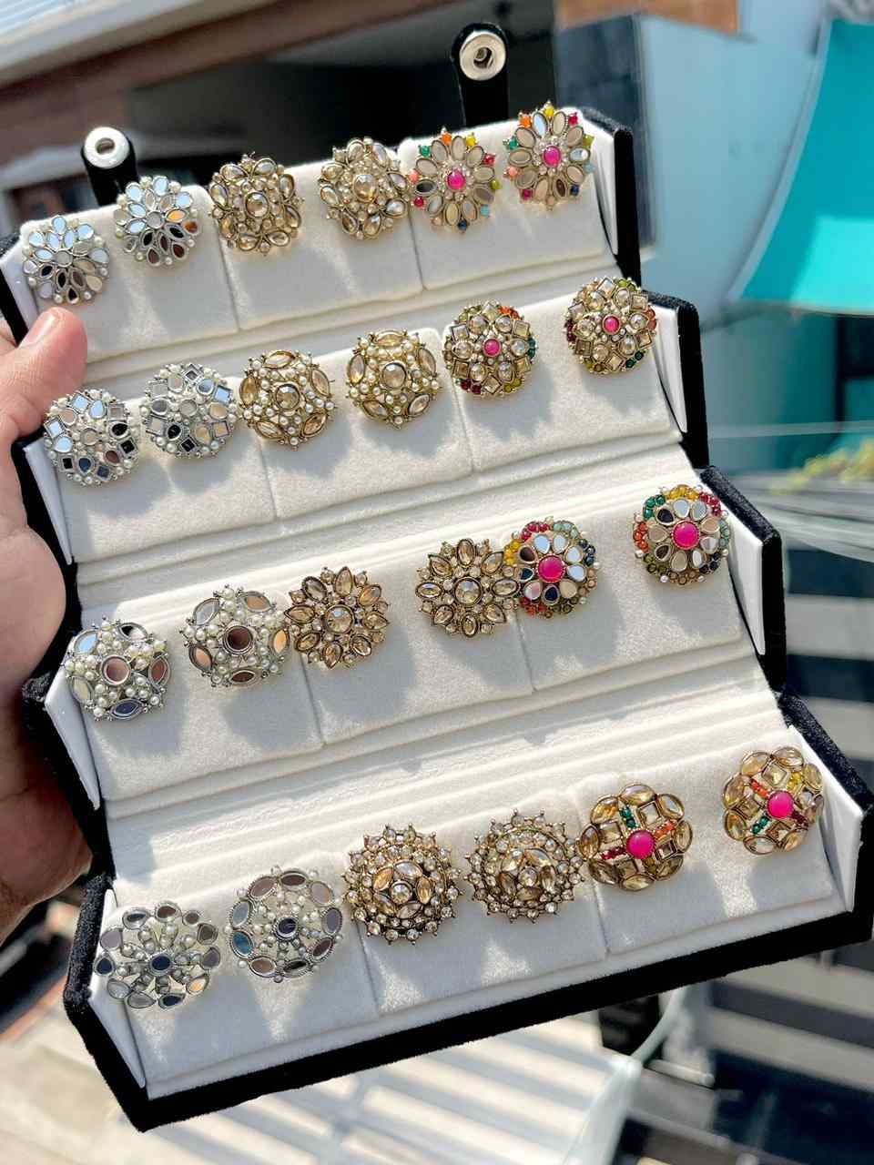 Beautiful Premium Quality Kundan Studs Box Of 12 Pairs