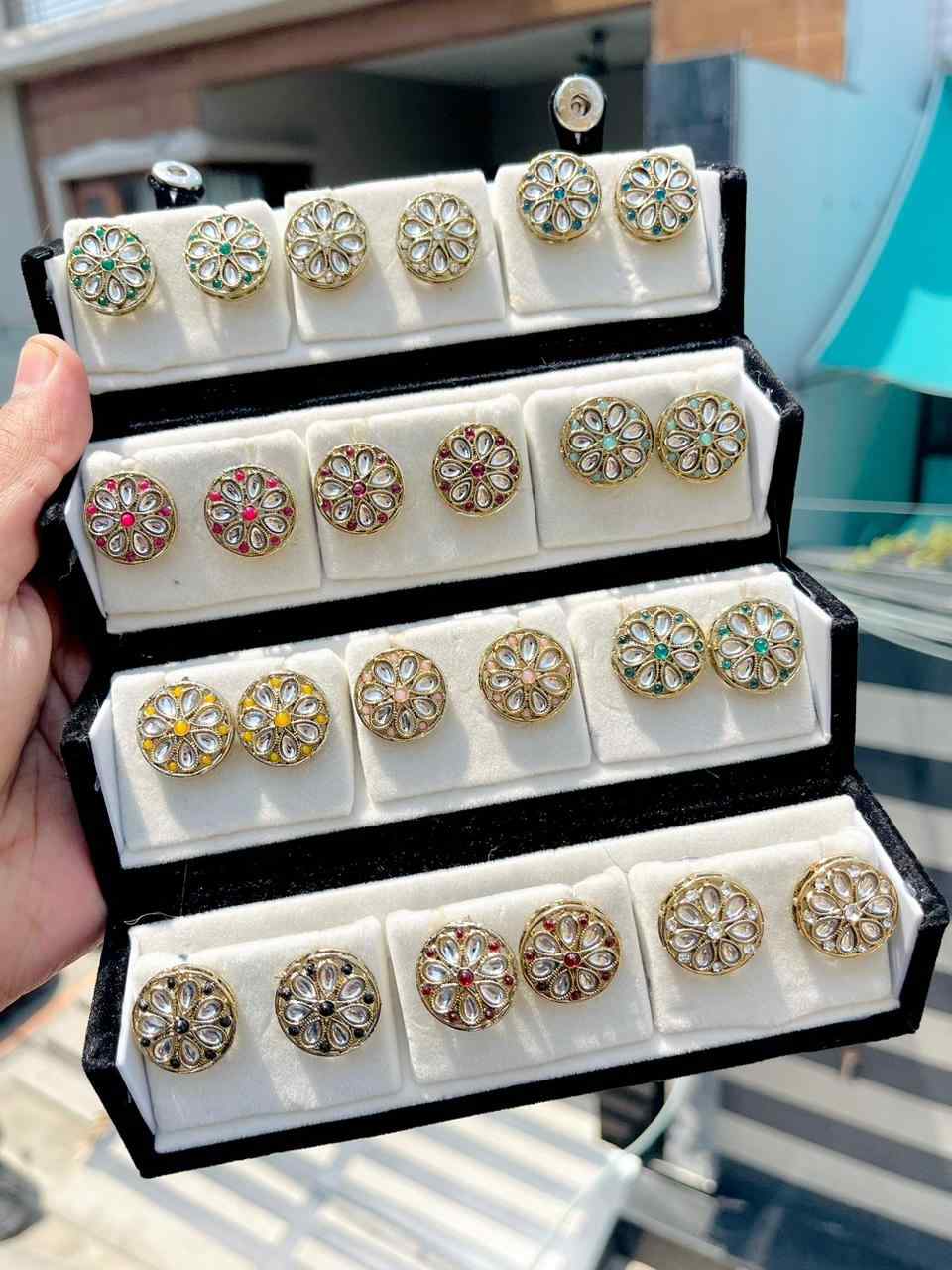 Beautiful Premium Quality Kundan Studs Box Of 12 Pairs