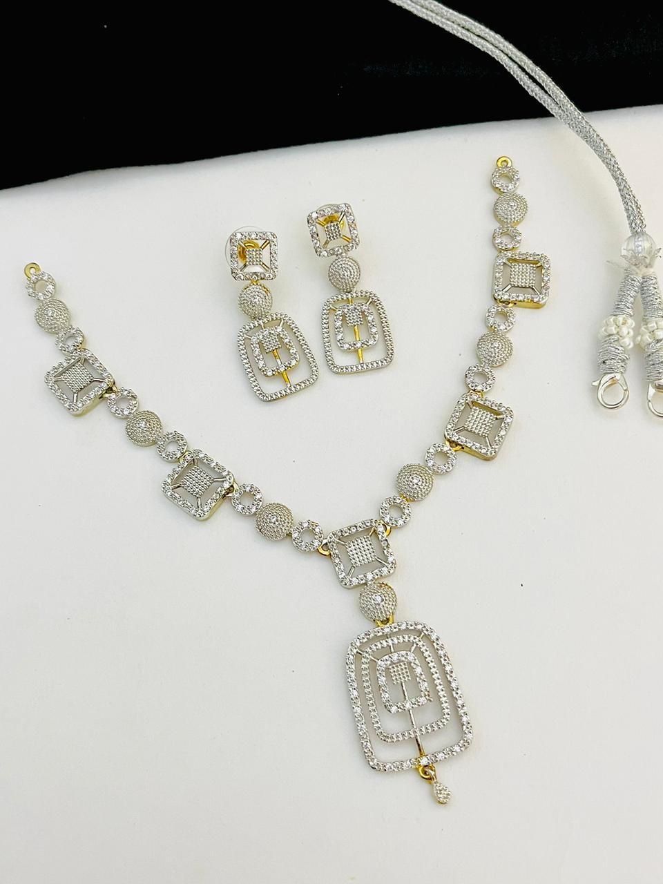 Beautiful Premium Quality American Diamond Necklace With Beautiful  Earrings....
